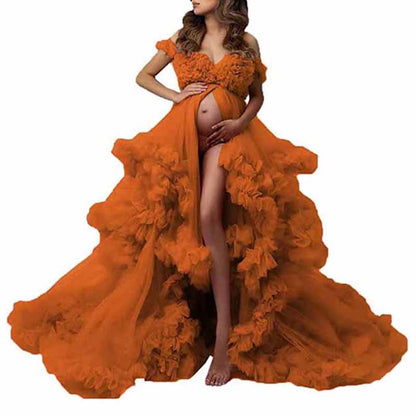 Ladies Gown Sheer Long Robe Puffy Tulle Robe Sheer for Maternity Dress
