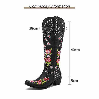 Women Floral Fantasy Cowgirl Embroidery Boots
