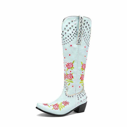 Women Floral Fantasy Cowgirl Embroidery Boots
