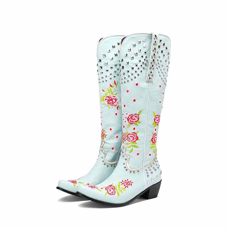 Women Floral Fantasy Cowgirl Embroidery Boots