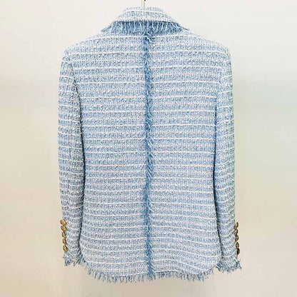 Women's Tweed Coat Double-Breasted Blazer Jacket