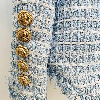 Women's Tweed Coat Double-Breasted Blazer Jacket