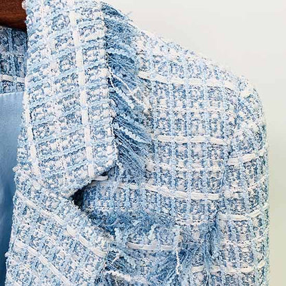 Women's Tweed Coat Double-Breasted Blazer Jacket