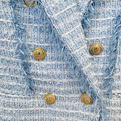 Women's Tweed Coat Double-Breasted Blazer Jacket