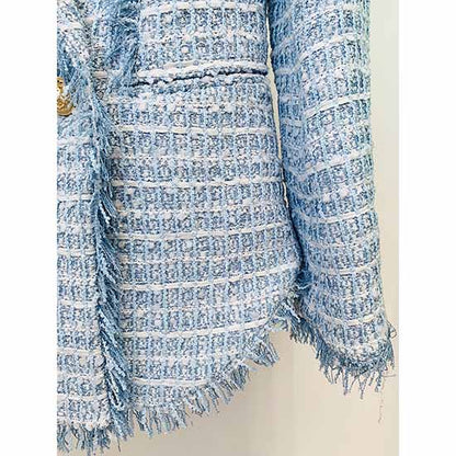 Women's Tweed Coat Double-Breasted Blazer Jacket