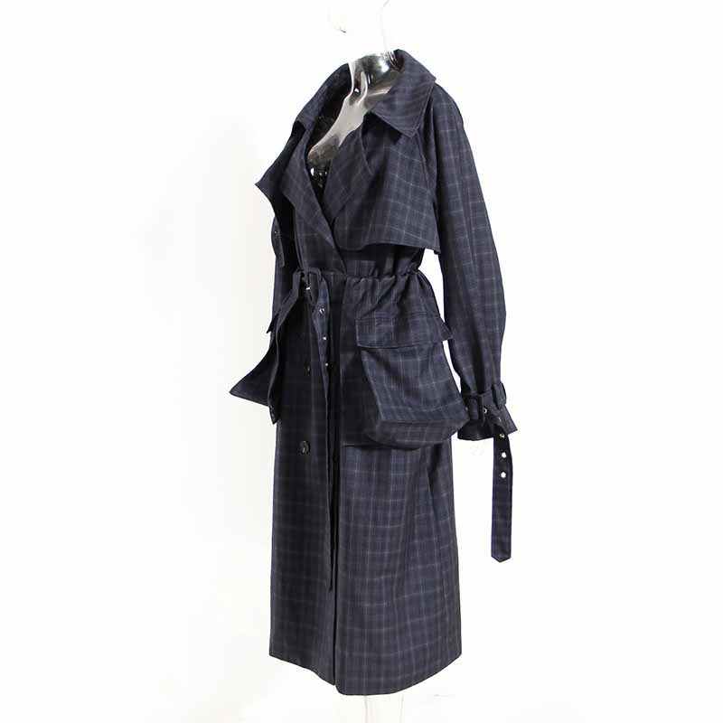 Women's Long Trench Coat Windproof Classic Lapel Belted Overcoat with Pockets