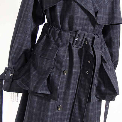 Women's Long Trench Coat Windproof Classic Lapel Belted Overcoat with Pockets