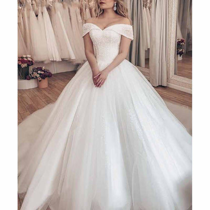 Women's Beaded Wedding Dresses for Bride Off The Shoulder Bridal Gowns
