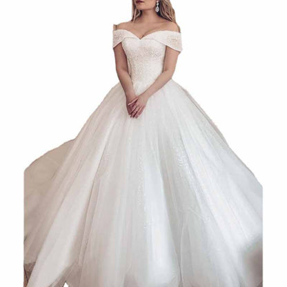 Women's Beaded Wedding Dresses for Bride Off The Shoulder Bridal Gowns