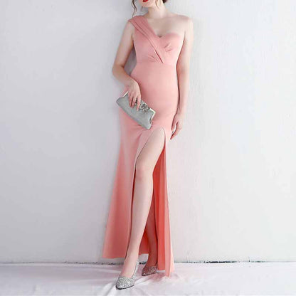 Women One Shoulder Long Formal Dresses Sleeveless Wedding Guest Slit Maxi Dress
