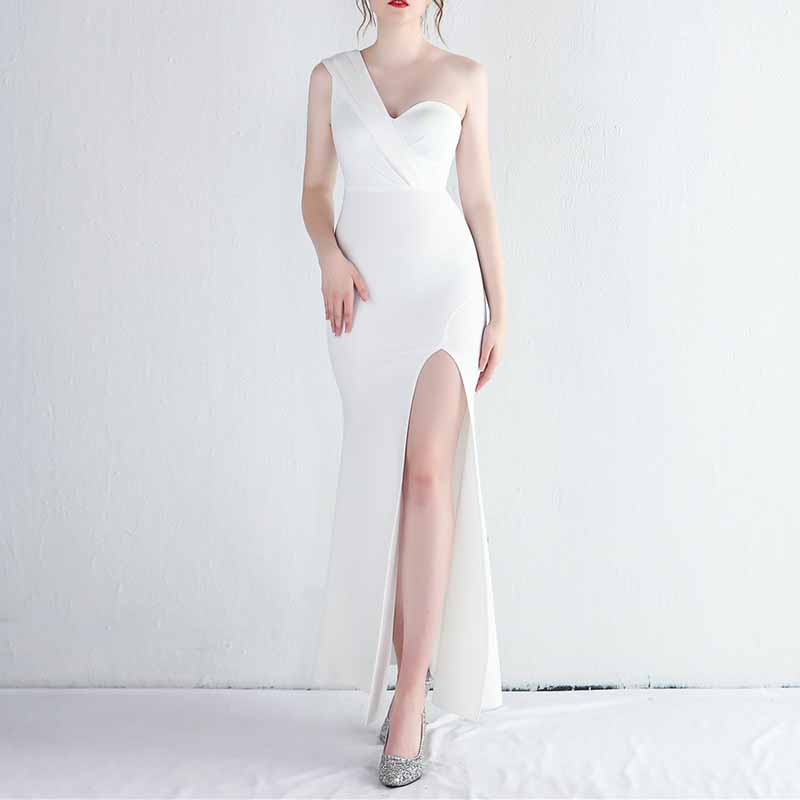 Women One Shoulder Long Formal Dresses Sleeveless Wedding Guest Slit Maxi Dress