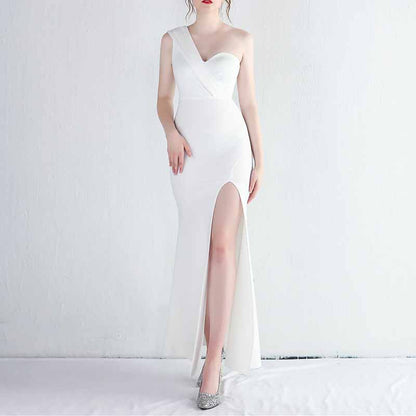 Women One Shoulder Long Formal Dresses Sleeveless Wedding Guest Slit Maxi Dress
