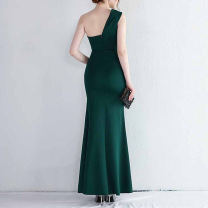 Women One Shoulder Long Formal Dresses Sleeveless Wedding Guest Slit Maxi Dress
