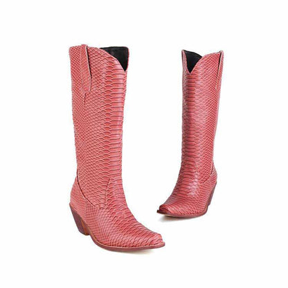 Womens Mid Calf Boots Chunky Heel Zipper Cowgirl Boots