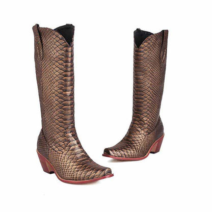 Womens Mid Calf Boots Chunky Heel Zipper Cowgirl Boots