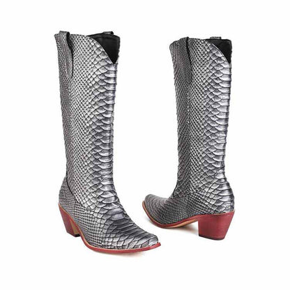 Womens Mid Calf Boots Chunky Heel Zipper Cowgirl Boots