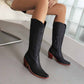Womens Mid Calf Boots Chunky Heel Zipper Cowgirl Boots