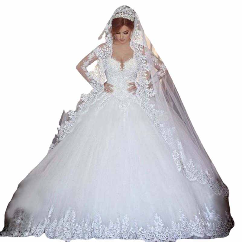 Vintage Sweep/Brush Train Applique Lace Long Sleeves Wedding Dresses