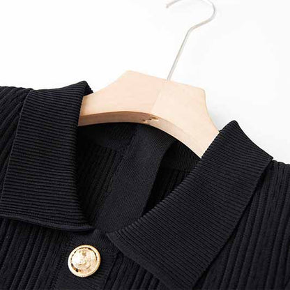 Womens Black Knit Dress With Short Sleeve Mini Knitted Dress