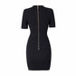Womens Black Knit Dress With Short Sleeve Mini Knitted Dress