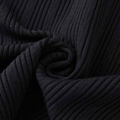 Womens Black Knit Dress With Short Sleeve Mini Knitted Dress