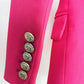 Women Pink Blazer Jackets Double Gold Breasted Lace Up Blazers