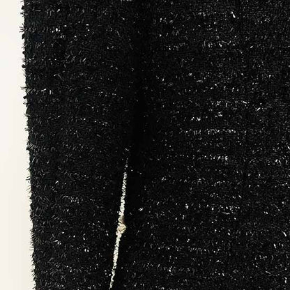 Women Black Fringed Gold Double Breasted Button Metal Buckle Slim Blazer