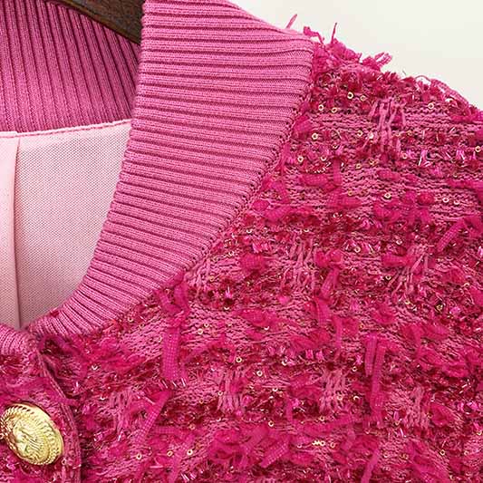 Pink Tweed Outwear Gold Buttons Baseball Uniform Jacket Coat