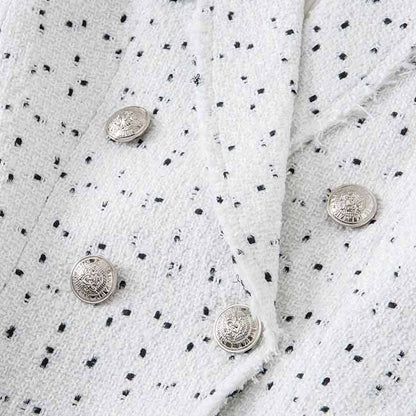 Women Check Blazers Vintage Lapel Collar Double Breasted Plaid Long Sleeve Blazer