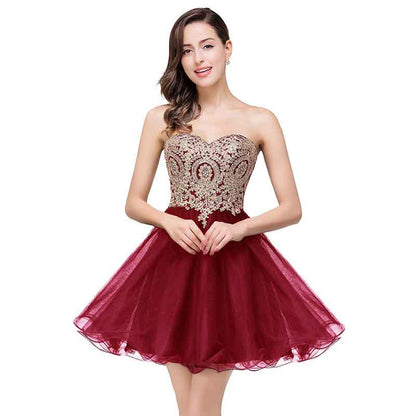 Junior's Gold Lace Applique Short Party Homecoming Dresses