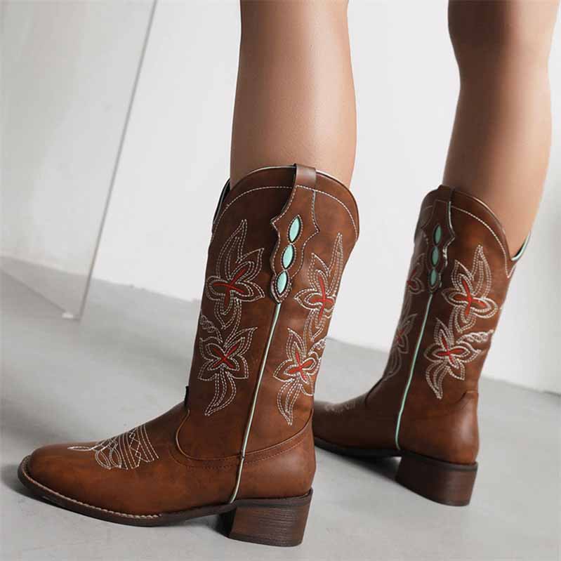 Women's Western Cowgirl Cowboy Boots Wide Calf Embroidered Boot