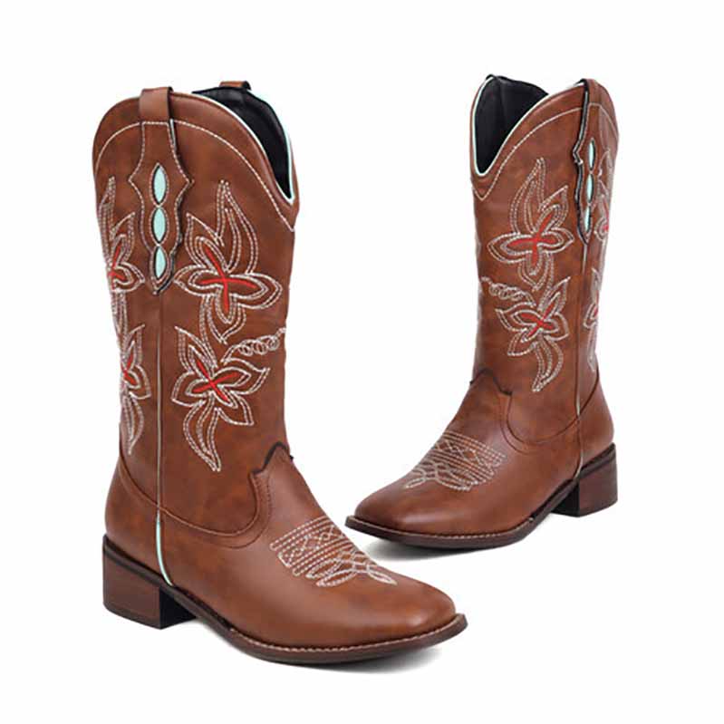 Women's Western Cowgirl Cowboy Boots Wide Calf Embroidered Boot