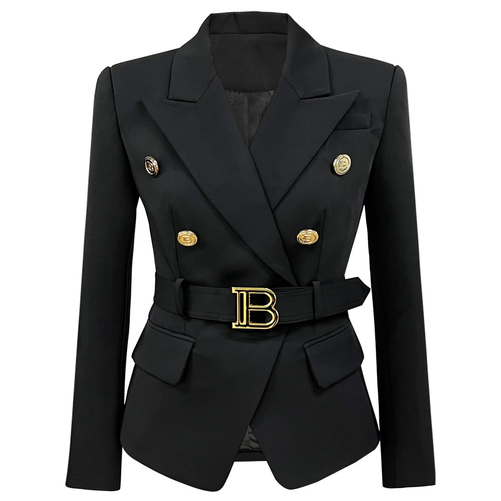 Women Double-breasted cotton blazer with buckle
