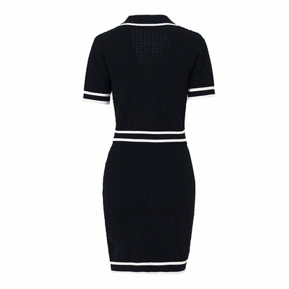 Womens Two Pieces Suit Short-Sleeve Knit V Neck Shirt + Knit Mini Skirt Set