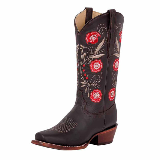 Women's Flower Floral Square Toe Cowgirl Boots