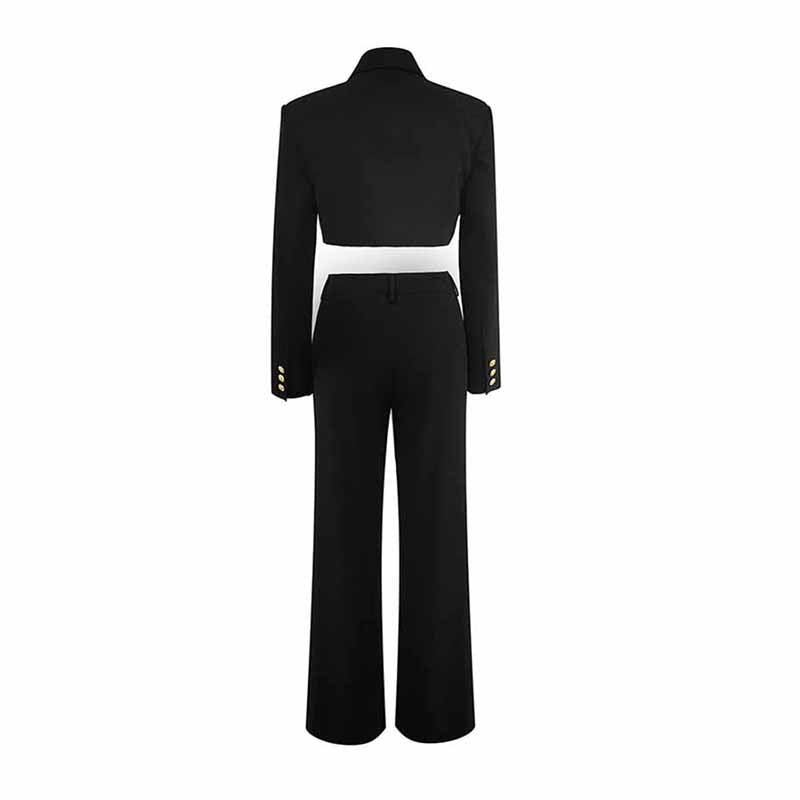 Women Pant Suits 2 Piece Suits with Short Blazer Pantsuit Color Contrast Black Fashion Pantsuits