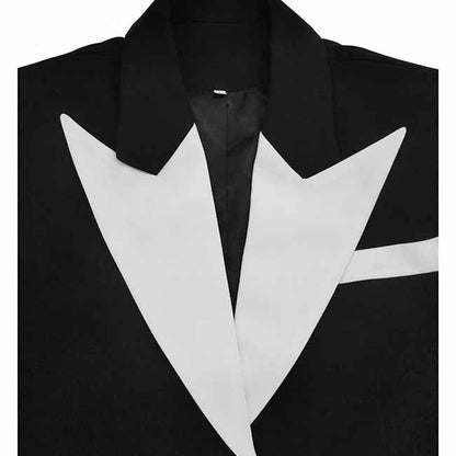 Women Pant Suits 2 Piece Suits with Short Blazer Pantsuit Color Contrast Black Fashion Pantsuits