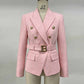 Womans Pink Cotton Blazer Double-breasted Buckle Blazer