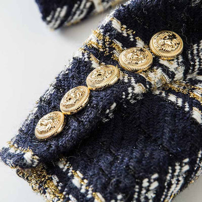 Women's Vintage Double Breasted Blazer Black & Yellow Houndstooth Blazers