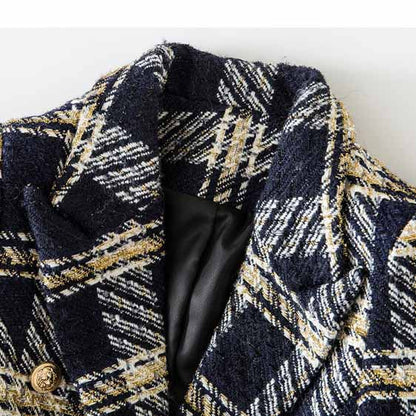 Women's Vintage Double Breasted Blazer Black & Yellow Houndstooth Blazers