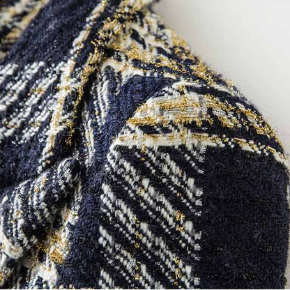 Women's Vintage Double Breasted Blazer Black & Yellow Houndstooth Blazers