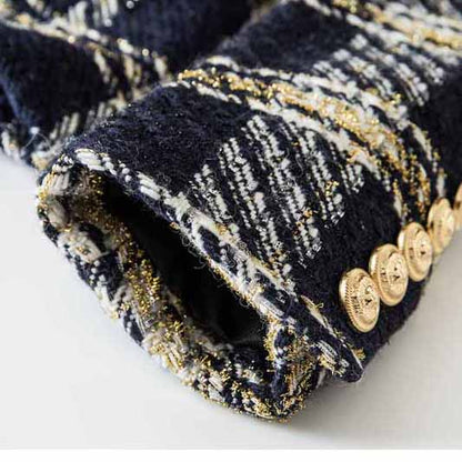 Women's Vintage Double Breasted Blazer Black & Yellow Houndstooth Blazers