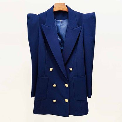 Women's Dark Blue Pantsuit Blazer+ Puff Sleeves Oversize Suit Fashion Pantsuit