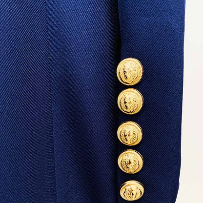 Women's Dark Blue Pantsuit Blazer+ Puff Sleeves Oversize Suit Fashion Pantsuit