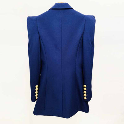 Women's Dark Blue Pantsuit Blazer+ Puff Sleeves Oversize Suit Fashion Pantsuit