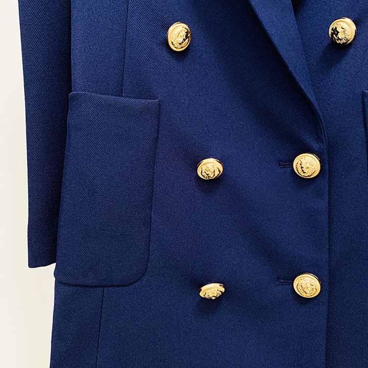 Women's Dark Blue Pantsuit Blazer+ Puff Sleeves Oversize Suit Fashion Pantsuit