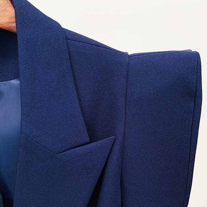 Women's Dark Blue Pantsuit Blazer+ Puff Sleeves Oversize Suit Fashion Pantsuit