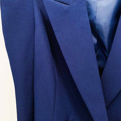 Women's Dark Blue Pantsuit Blazer+ Puff Sleeves Oversize Suit Fashion Pantsuit