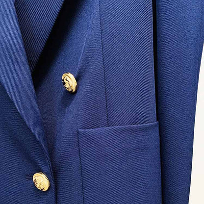 Women's Dark Blue Pantsuit Blazer+ Puff Sleeves Oversize Suit Fashion Pantsuit