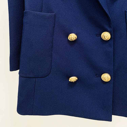 Women's Dark Blue Pantsuit Blazer+ Puff Sleeves Oversize Suit Fashion Pantsuit